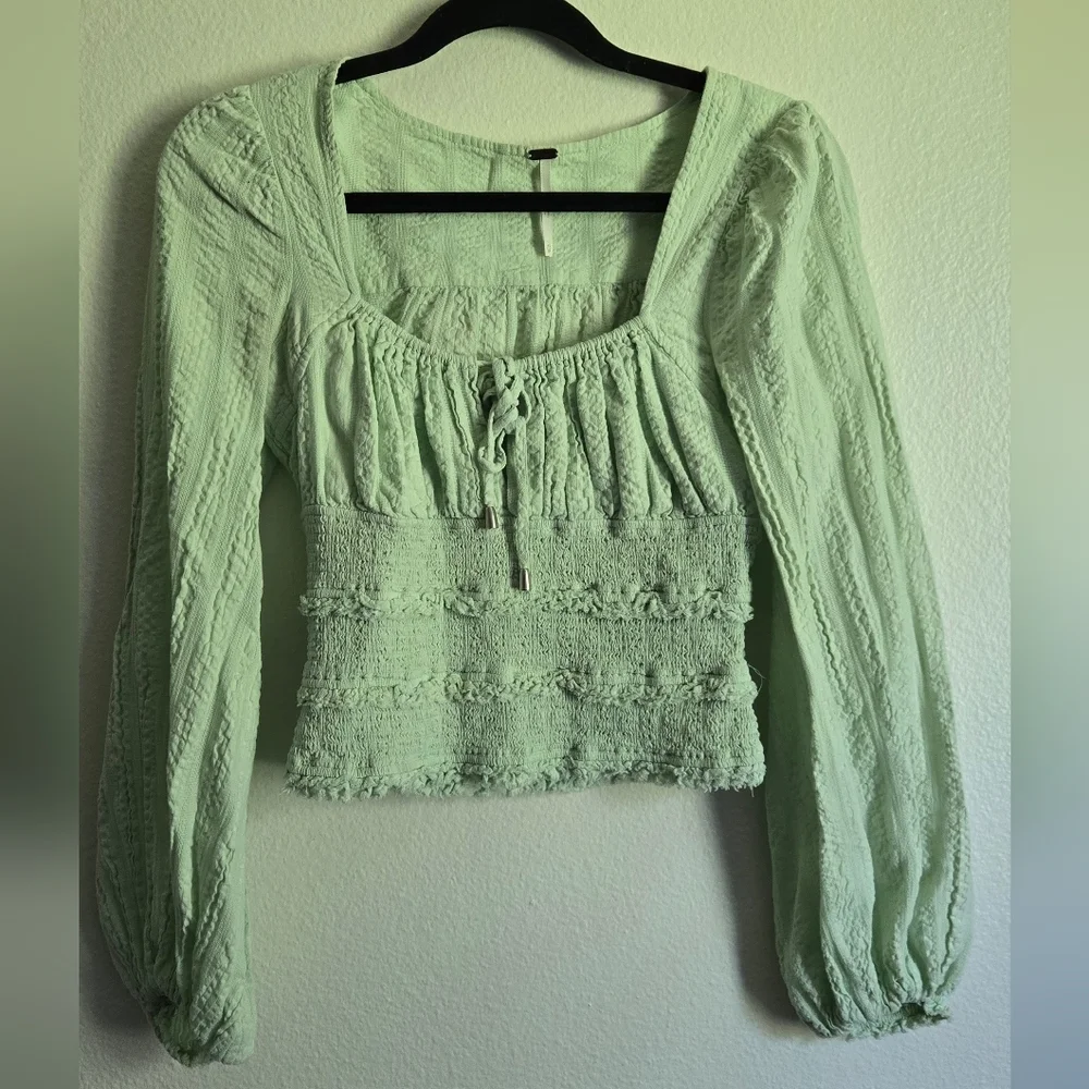Free People Lolita Puff Long Sleeved Blouse Queen Green Size XS